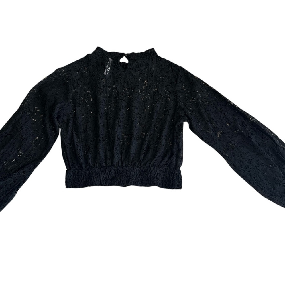 Lovesong Black Lace Long Sleeve Crop Blouse Sheer Romantic Dark Academia Gothic - Picture 6 of 6